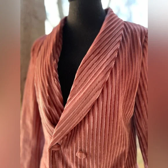 Nasty Gal Collection Pink Crushed Velvet Ribbed Double Breasted Lined Blazer NWT - Picture 5 of 10